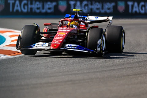 FERRARI’s British driver Lewis Hamilton drives during Sprint qualifying for the 2025 Miami Formula One Grand Prix.