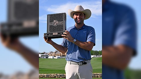 SCOTTIE Scheffler smiles after finishing with a 31-under par 253 to win the CJ Cup Byron Nelson tournament at the TPC Craig Ranch in McKinney, Texas on Sunday.