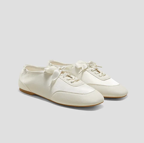 Square-toe lace-up Satin Sneakerina.