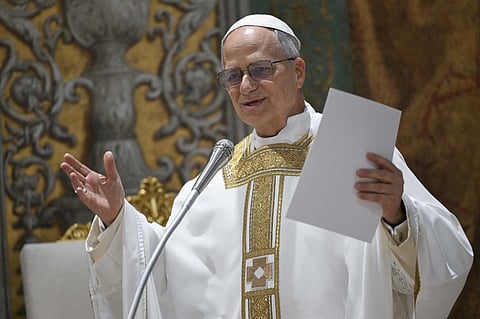 This photo taken and handout on May 9, 2025 by The Vatican Media shows Pope Leo XIV during a mass with cardinals in the Sistine Chapel in The Vatican.