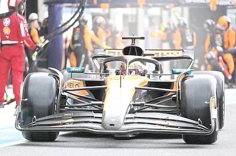 Oscar Piastri of Australia driving the (81) McLaren MCL39 Mercedes makes a pit stop during the F1 Grand Prix of Miami.