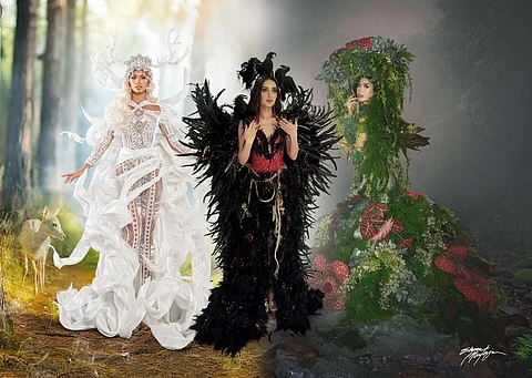 Costumes by Ehrran Montoya — ‘Light and Awakening’ for MUPh Benguet Maiko Ibarde, ‘Shadow Work (Ego Death)’ for MUPh Quezon Province Maria Ahtisa Manalo, and ‘Grounding and Rebirth’ for MUPH Siniloan, Laguna, Yllana Marie Aduana.