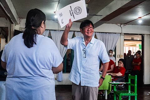 President Ferdinand Marcos Jr. casts his vote with his mother former First Lady Imelda Marcos and sister Irene Marcos - Araneta around 7 in the morning in Mariano Marcos Memorial Elementary School in Batac, Ilocos Norte during the midterm polls on May 12, 2025. They were accompanied by Ilocos Norte 1st District Representative Sandro Marcos.