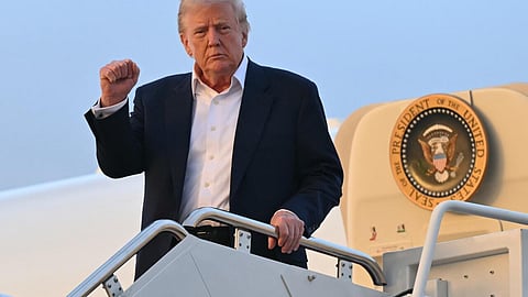 US President Donald Trump disembarks Air Force One at Joint Base Andrews in Maryland on May 4, 2025