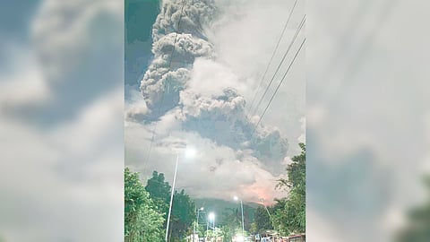 KANLAON Volcano in Negros island erupted early Tuesday morning, sending a massive gray plume of ash up about three kilometers into the sky and launching ballistic projectiles.