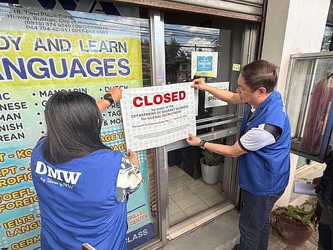 The Department of Migrant Workers shuts down the operation of three language training centers allegedly involved in illegal recruitment and human trafficking during the simultaneous operations in Bulacan and Cebu Friday, 16 May.