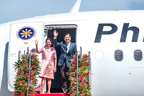 On a mission for unity President Ferdinand R. Marcos Jr. and First Lady Liza Araneta-Marcos bid farewell before boarding their flight to Kuala Lumpur on Sunday for the 46th ASEAN Summit.