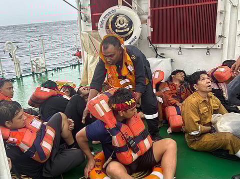 Crew members of the M/V MSC Elsa 3 rescued by the Indian Coast Guard.