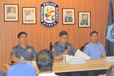 NORTHERN Police District Director PBGEN Josefino Ligan, NCRPO Chief PMGEN Anthony Aberin and Malabon City Police Chief PCOL Jay Baybayan in a press conference on Thursday regarding the arrest of two suspects in an assault of an Indian national