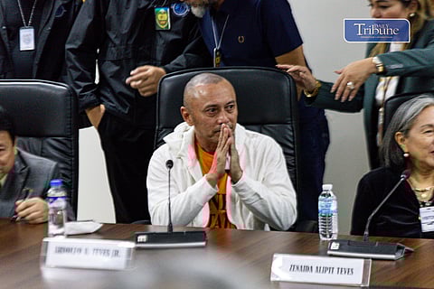 ARNIE Teves' eyes water as his mother responds to a question from the media on Friday.