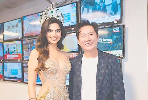 INDIAN model and former Miss Grand International titleholder Rachel Gupta with MGI president Nawat Itsaragrisil.