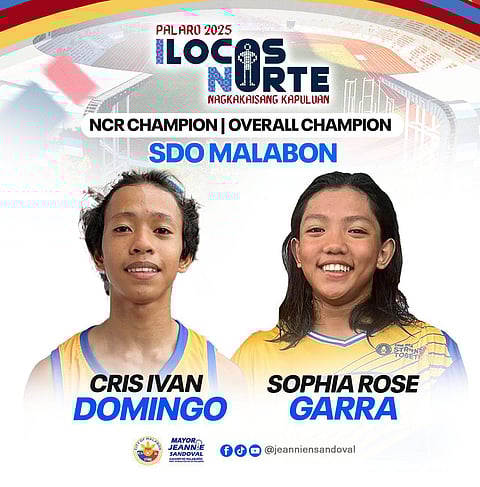 MALABON residents Cris Ivan Domingo and Sophia Rose Garra won gold medals in running and swimming, respectively, in the recently concluded Palarong Pambansa 2025 held in Ilocos Norte