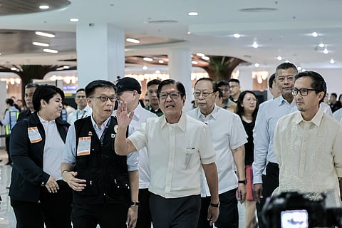PPA POOL Walkthrough President Ferdinand Marcos Jr. leads an inspection Tuesday of the Ninoy Aquino International Airport Terminal 3, with top officials like (from left, front row) OWWA Administrator PY Caunan, DMW Secretary Hans Cacdac and Transportation Secretary Vince Dizon. Justice Secretary Boying Remulla tails them (rightmost, back row).