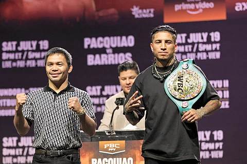 MANNY Pacquiao (left) is determined to dethrone WBC champion Mario Barrios in their welterweight title match on 19 July at the MGM Grand In Las Vegas.