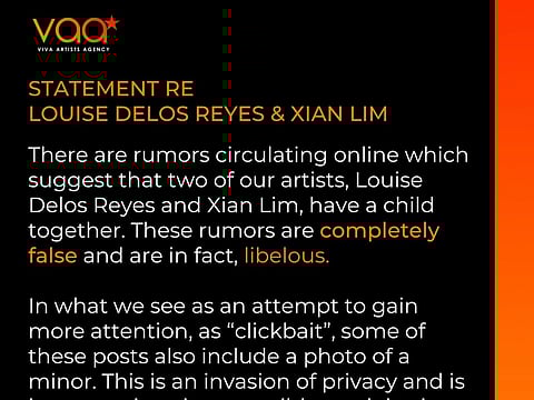 the official statement from the management team of Xian Lim and Louise delos Reyes