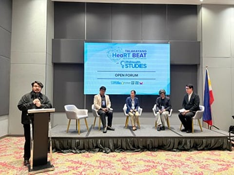 REPRESENTATIVES from the Department of Science and Technology - Philippine Council for Health Research and Development (DOST-PCHRD) and the Philippine Health Insurance Corporation (PhilHealth) showcase new benefits packages for mental health, heart attack, and physical rehabilitation services developed through the PhilHealth STUDIES Program, a joint research initiative between the the DOST-PCHRD and PhilHealth.
(left to right: Prof. Bernardo Cielo II of the De La Salle University, Mr. Glenn David, Ms. Merla Rose Reyes, and Ms. Melanie Santillan of the PhilHealth Corporation, and Dr. Jaime Montoya of the DOST-PCHRD)