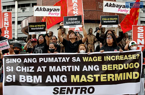 A militant group staged a protest at Boy Scout Circle in Quezon City on Thursday, Independence Day, denouncing key government officials for their inaction on proposed wage hike legislation.
The protesters branded House Speaker Martin Romualdez, Senate President Chiz Escudero, and President Ferdinand Marcos Jr. as "traitors" for allegedly failing to certify the proposed P100–P200 legislated wage hike as urgent.