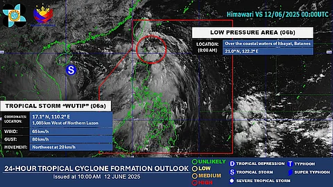 SATELLITE image of PAGASA showing both Tropical Storm "Wutip," which is outside the Philippine Area of Responsibility and the low pressure are over the coastal waters of Batanes