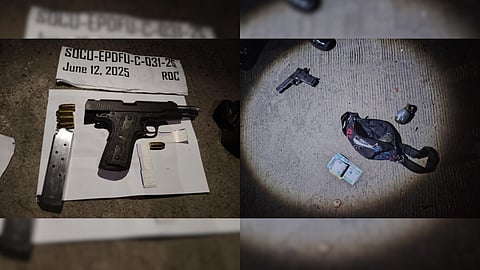 A SUSPECTED gun runner was killed in a Pasig City buy-bust, with authorities recovering firearms, ammunition, a grenade, and counterfeit money at the scene.