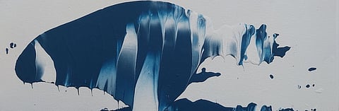 ‘King of Snake (Hyoga 1)’ (acrylic on canvas, 14.2 by 39.4 inches, 2025).