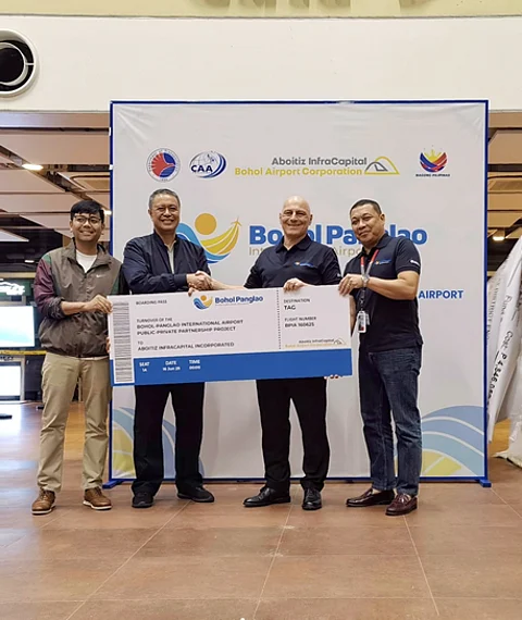 BOHOL-PANGLAO International Airport is now an Aboitiz InfraCapital Airport. On 16 June 2025, DOTr and CAAP officially turned over the operations and management of Bohol-Panglao International Airport to Aboitiz InfraCapital, the infrastructure arm of the Aboitiz Group. This becomes the third airport under Aboitiz InfraCapital following Mactan-Cebu International Airport (MCIA) and Laguindingan International Airport. Witnessing the landmark event were (from left) CAAP Deputy Director-General Danjun G. Lucas, CAAP Director-General Lieutenant-General Raul L. Del Rosario (Ret.), MCIA CEO Athanasios Titonis, and Aboitiz InfraCapital Airports Service Company Head of Operations and Security Ronald R. Mangahas.