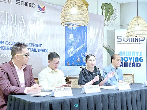 Trade and Industry Secretary Cristina Roque (3rd from left) underlined the government’s backing of local cement manufacturers, at the sidelines of the launch of ‘Section G: Job Blueprint for Wholesale and Retail Trade’ on Monday at SM North EDSA Annex in Quezon City.