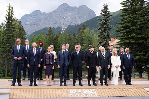 GROUP of Seven leaders during a family photo at the G7 Leaders’ Summit on 17 June 2025 in Kananaskis, Alberta: (front row, left to right) Chancellor of Germany Friedrich Merz, Prime Minister of Australia Anthony Albanese, President of Mexico Claudia Sheinbaum, President of France Emmanuel Macron, Prime Minister of Canada Mark Carney, President of Ukraine Volodymyr Zelenskyy, President of Brazil Luiz Inacio Lula da Silva, Prime Minister of Italy Giorgia Meloni and European Council President Antonio Costa, with (back row, left to right) United States Secretary of the Treasury Scott Bessent, president of the World Bank Group Ajay Banga, Presdent of the European Commission Ursula von der Leyen, UK Prime Minister Sir Keir Starmer, South Korean President Lee Jae-myung, President of South Africa Cyril Ramaphosa, Prime Minister of India Narendra Modi, Prime Minister of Japan Shigeru Ishiba and Secretary-General of the United Nations Antonio Guterres. Canada is hosting this year’s meeting of the world’s seven largest economies.