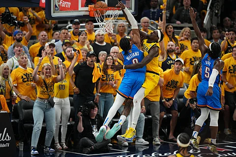 PASCAL Siakam soars for an emphatic dunk to punctuate the Indiana Pacers’ 108-91 win over the Oklahoma City Thunder in Game 6 of their NBA Finals best-of-seven series.