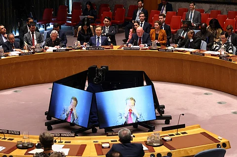 NEW YORK, NEW YORK - JUNE 20: Members of the UN Security Council listen as Ambassador Danny Danon, Permanent Representative of Israel to the UN, speaks during a meeting on threats to international peace and security at the United Nations headquarters on June 20, 2025 in Washington, DC. The Security Council is holding an emergency session to address the escalating conflict between Israel and Iran. The meeting was requested by Iran and backed by Algeria, China, Pakistan, and Russia. UN Secretary-General Antonio Guterres is expected to brief the council. The United Nations has called for an immediate de-escalation and ceasefire.