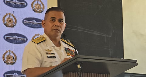 REAR Admiral Roy Vincent Trinidad, Armed Forces of the Philippines (AFP) spokesperson for the West Philippine Sea (WPS) addressing media queries during a press conference at the Philippine Air Force headquarters in Pasay City on Tuesday 24 June 2025.