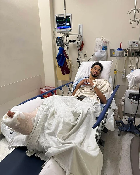 TYRESE Haliburton of the Indiana Pacers recovers after undergoing surgery to repair the torn Achilles that he suffered during Game 7 of their NBA Finals series against the Oklahoma City Thunder.