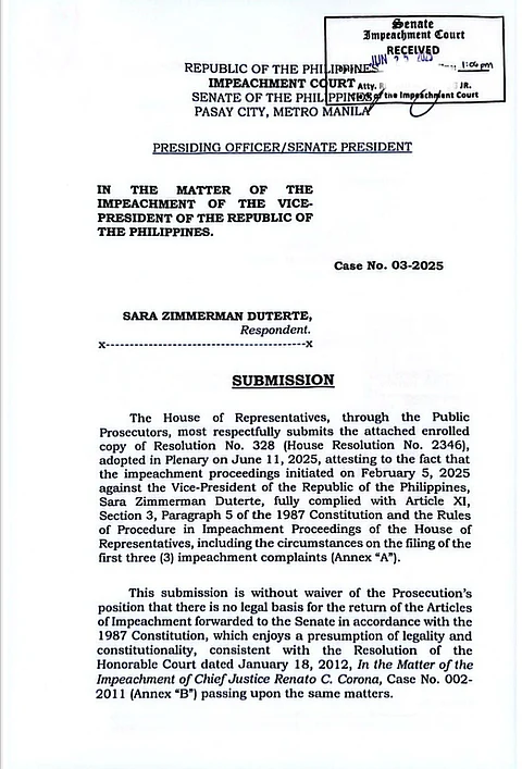 THE enrolled copy of the House adopted resolution, affirming that the articles of impeachment was compliant to the constitutional procedure concerning impeachment, served as the certification of compliance with the orders of the Senate impeachment court to proceed with the trial of the VP.