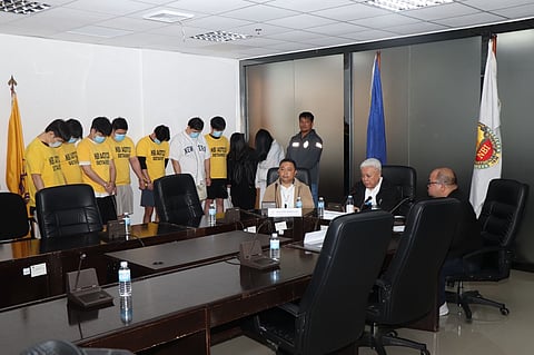 NBI Spokesperson Ferdinand Lavin presented nine Korean nationals nabbed in Paranaque City involved in online fraud. Courtesy of NBI