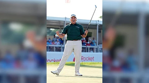 ALDRICH Potgieter celebrates after sinking a birdie putt in the fifth playoff hole to win the Rocket Classic for his first US PGA Tour crown.