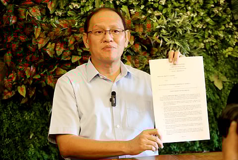 Newly-elected Marikina City First District Representative Marcelino Teodoro shows a copy of urgent request for proclamation filed with the City Board of Canvassers of Marikina City District 1, following the Commission on Elections En Banc’s declaration on the finality and immediately executory effect of its resolution reinstating his candidacy.
