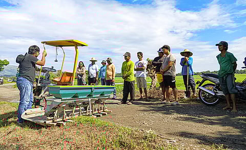 THE rice paddy seeder is being tested at the town of Mayantoc, Tarlac by the Department of Agriculture-Philippine Rice Research Institute (DA-PhilRice). The paddy seeder was researched and developed under the Scaling Modern and Adaptive Rice Technologies (SMART) Integrated Crop Management (ICM) Project that scatter seeds in rice farms.