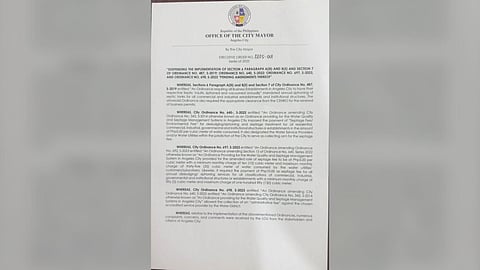 THE Executive Order No. 2025-001 issued by newly-elected Mayor Carmelo B. Lazatin II.