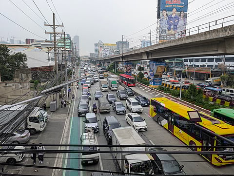 MOTORISTS experience heavy traffic along EDSA near SM North in Quezon City.