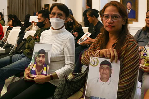 FAMILY members of the missing sabungeros troop to the Department of Justice in Ermita, Manila Friday to seek updates on the case.