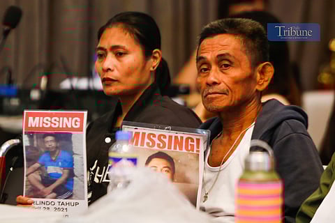Families of the missing sabungeros gathered outside the Department of Justice in Ermita, Manila.