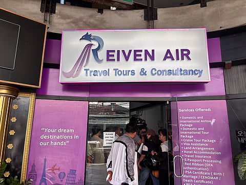 REIVEN Air Travel and Tours Consultancy office in Ermita, Manila, where authorities from the Department of Migrant Workers and Manila Police District caught staff collecting illegal placement fees during an entrapment operation.