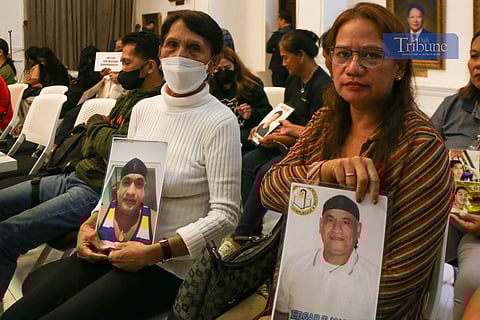 Family members of the missing sabungeros troop to the Department of Justice in Ermita, Manila, on 04 July 2025, to seek updates on the case. They also met with DOJ Assistant Secretary Eliseo Cruz for the progress of the investigations where a whistleblower points to businessman Atong Ang as one of the masterminds.