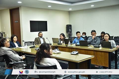 PCC economists Elizabeth B. Udaundo (rightmost) and Jose Vivaldi S. Ericta (2nd from right) present the salient points of the market study on the water distribution sector during the strategic policy dialogue between the PCC and NWRB, held on June 11, 2025 in Quezon City.