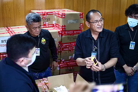 NATIONAL Bureau of Investigation (NBI) Director Jaime Santiago presents seized illicit vape products worth over P32 million during a press conference in Pasay City on Tuesday, 8 July 2025.