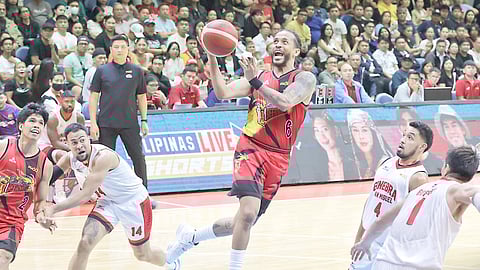 CHRIS Ross displays his competitive spirit in leading San Miguel Beer to a bruising 100-93 win over Barangay Ginebra in Game 7 of their PBA Philippine Cup best-of-seven semifinal series late Wednesday.