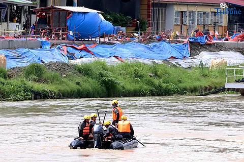 On Thursday, July 10, 2025, The Philippine Army DRU 525th Combat Engineer Battalion members were seen riding in rubber boats as they do maneuvers along Marikina River in Marikina The maneuver practice is part of their readiness for disaster deployment and monitoring of equipment. Photo/Analy Labor