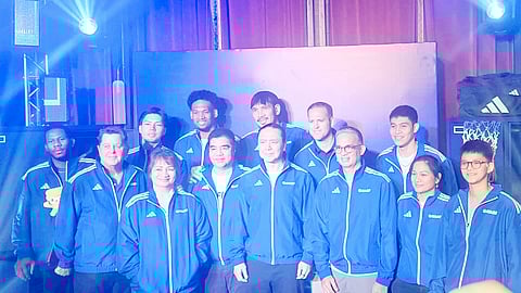 SBP president Al Panlilio, SBP executive director Erika Dy, Gilas Pilipinas program Alfrancis Chua, PBA commissioner Willie Marcial and other members of the Gilas Pilipinas family lead the unveiling of Adidas as the official outfitter of the national squad.