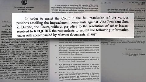THE Supreme Court has directed the Senate and House of Representatives to submit details on the impeachment proceedings against Vice President Sara Duterte, including information on previous complaints and the drafting of the articles of impeachment.