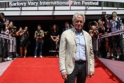 US actor and film producer Michael Douglas poses on the red carpet of the 59th Karlovy Vary International Film Festival (KVIFF) in Karlovy Vary, Czech Republic on July 5, 2025. Michael Douglas arrived at the festival for the presentation of a newly restored version of the film 'One Flew Over the Cuckoo's Nest' as celebration of the 50th anniversary of the film, which he had then co-produced.