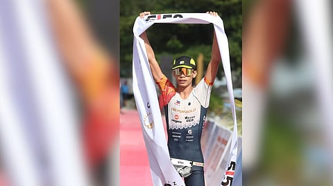 MATTHEW Hermosa crosses the finish line to rule the men’s event of the Sun Life 5150 Bohol in Bohol on Sunday.